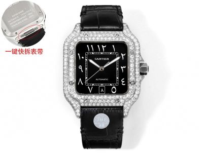 THB Factory Cartier Santos Middle East Version Tape Silver steel case with White diamonds diameter 39.8mm watch